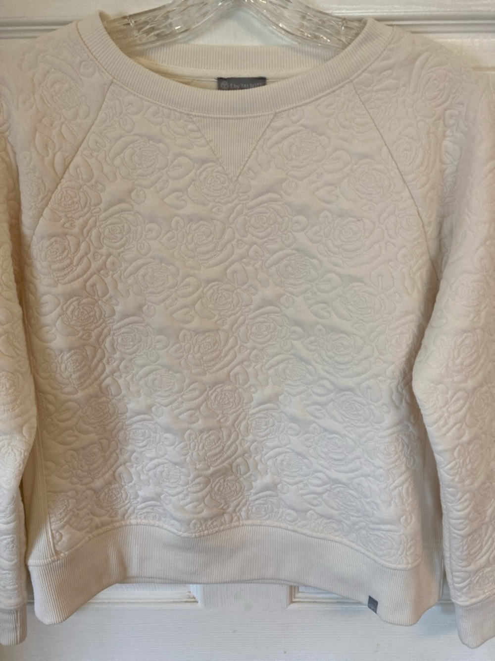 Talbots Ivory Quilted Rose-Pattern Crewneck Sweatshirt